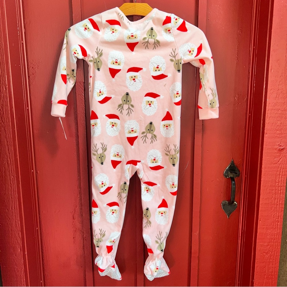 Girls Carter’s size 4T zip up Footed Pajamas Holliday Santa 🦌! Like new! - Picture 7 of 11